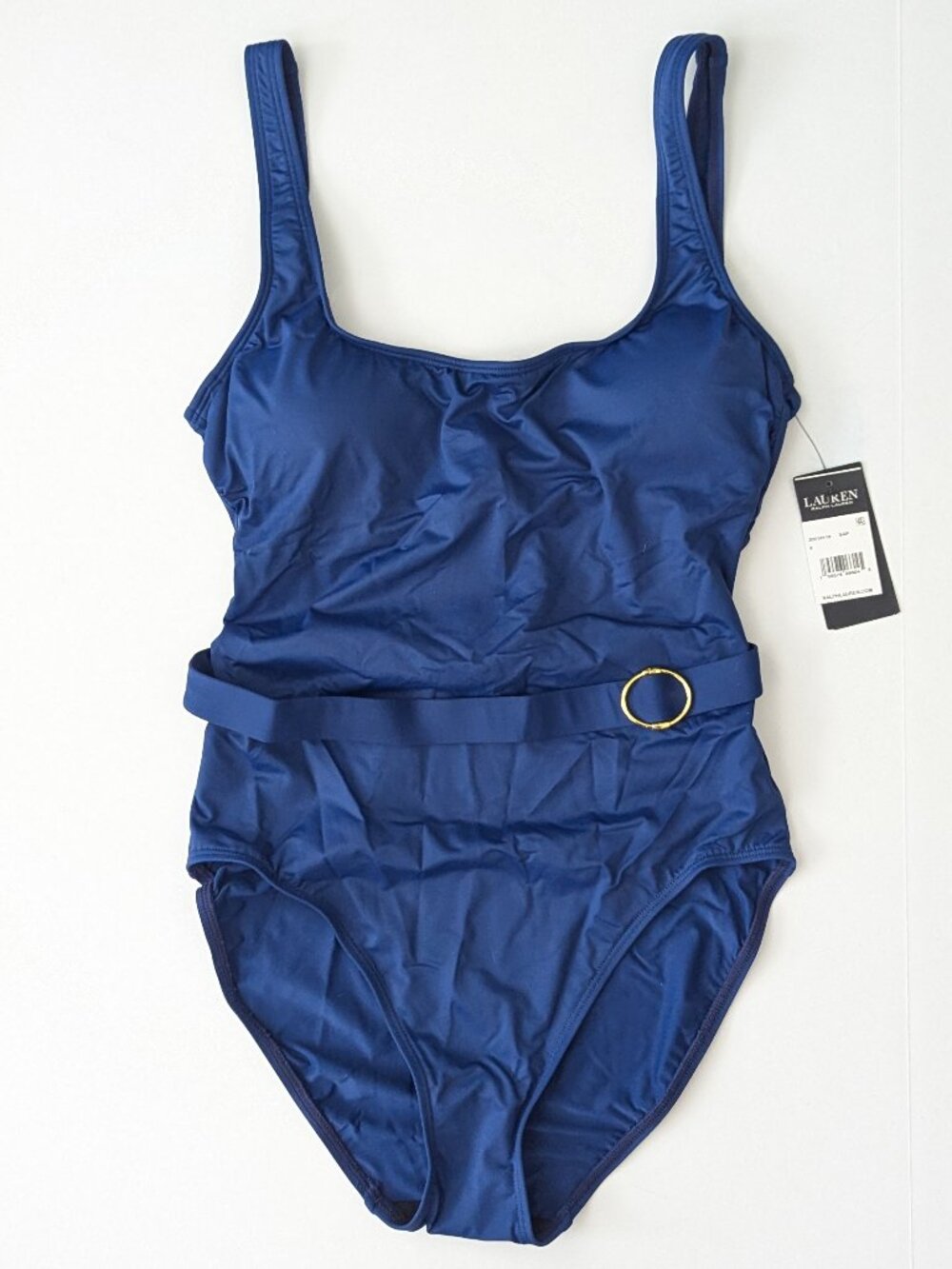 Lauren Ralph Lauren Beach Club Solid Belted One-Piece Swimsuit Sapphire Womens 8